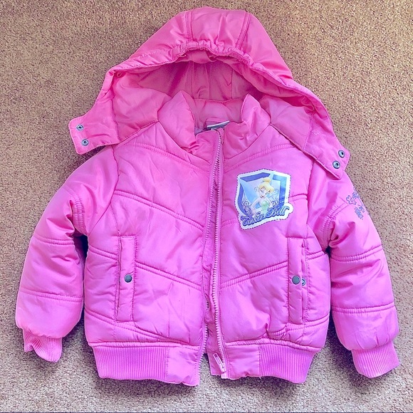 Disney Pink Tinker bell Hooded Puffer Jacket - Picture 1 of 8
